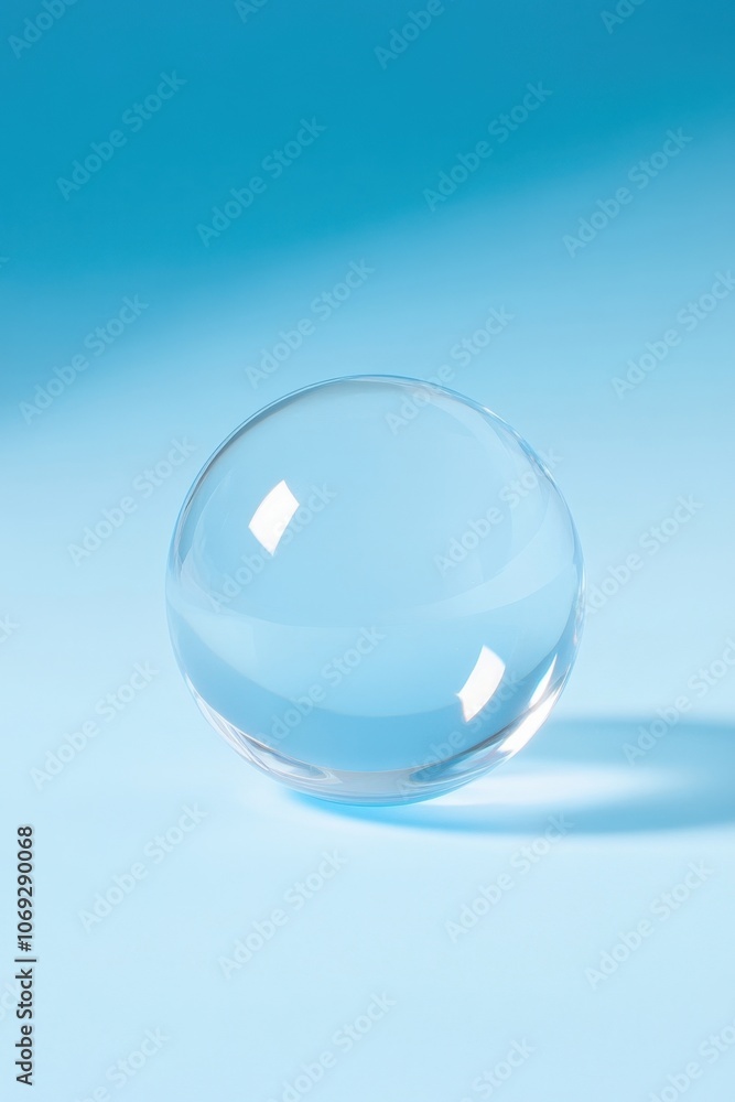 Transparent glass sphere against a vibrant blue background Transparent glass sphere against a vibrant blue background