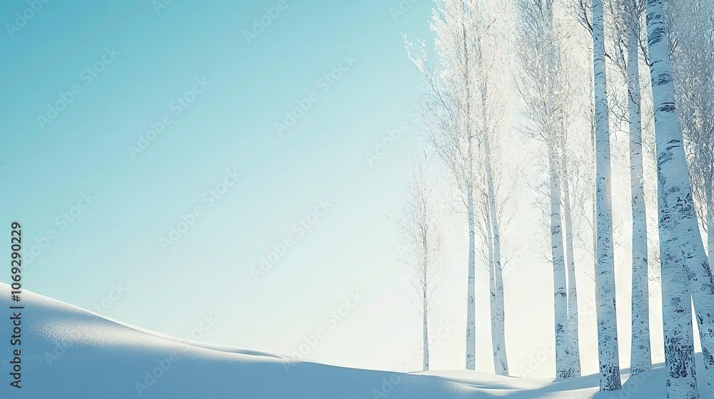 A cluster of snow-capped trees against a bright blue backdrop with a handful of white trees in front A cluster of snow-capped trees against a bright blue backdrop with a handful of white trees in front