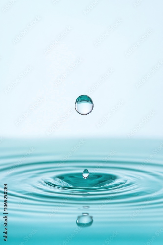 Tranquil water droplet on a serene surface Tranquil water droplet on a serene surface
