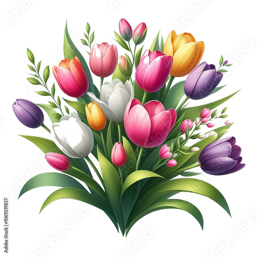 beautiful tulip Flower bouquet vector  isolated on white  background