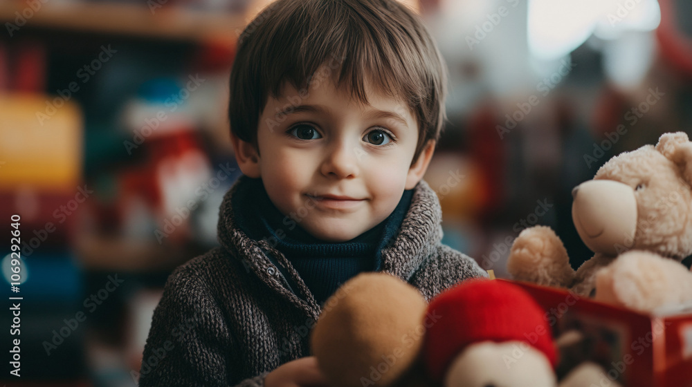 A child donating toys to a charity, learning the value of generosity and kindness. A child donating toys to a charity, learning the value of generosity and kindness.