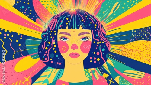 Vibrant Surreal Female Portrait in Bold Pop Art and Psychedelic Style, Pop art poster photo