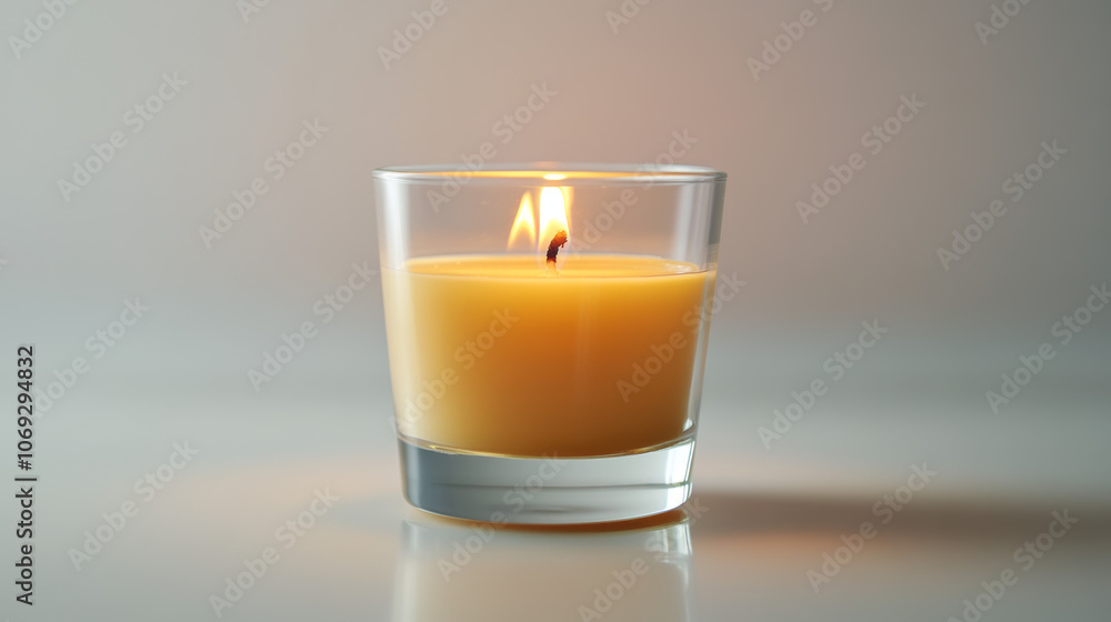 A simple and elegant depiction of a glass filled with a wax candle, set against a clean white background. A simple and elegant depiction of a glass filled with a wax candle, set against a clean white background.