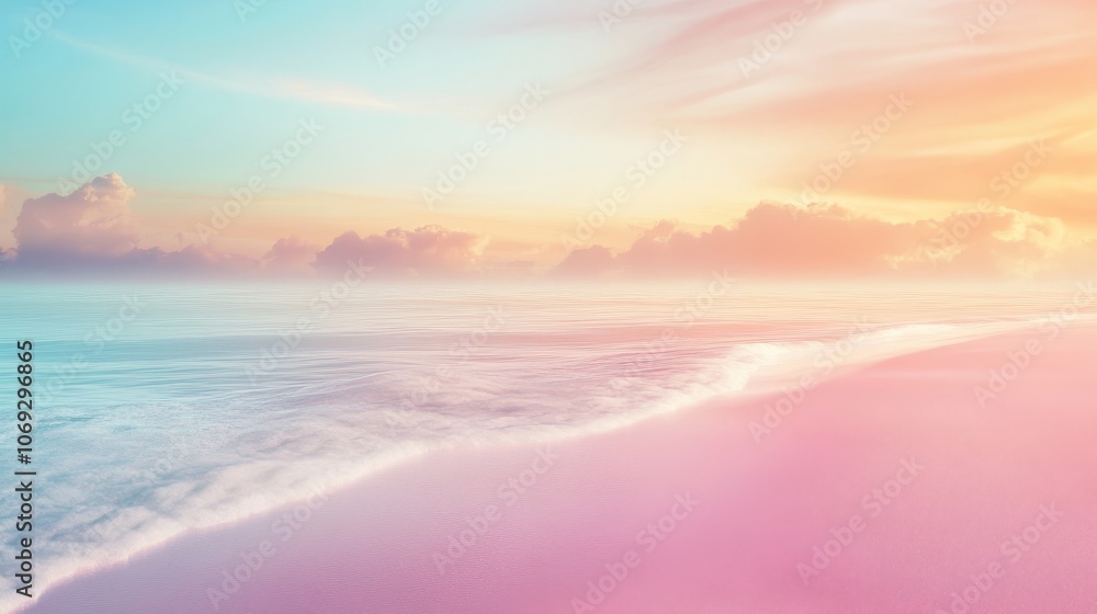 A calming pastel sunset beach scene with soft waves gently touching the shore, reflecting beautiful warm hues, perfect for relaxation and tranquility. A calming pastel sunset beach scene with soft waves gently touching the shore, reflecting beautiful warm hues, perfect for relaxation and tranquility.