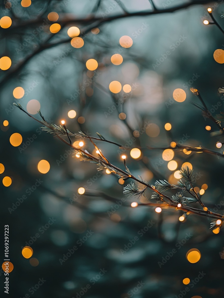 Twinkling Lights on a Branch: A Festive Glow Twinkling Lights on a Branch: A Festive Glow