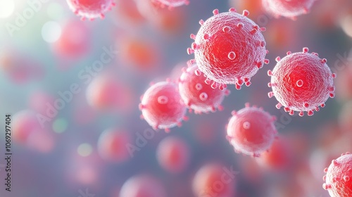 Detailed 3D rendering of spherical viruses with spikes, showcasing vibrant textures and the ominous presence, evoking thoughts on health and science.