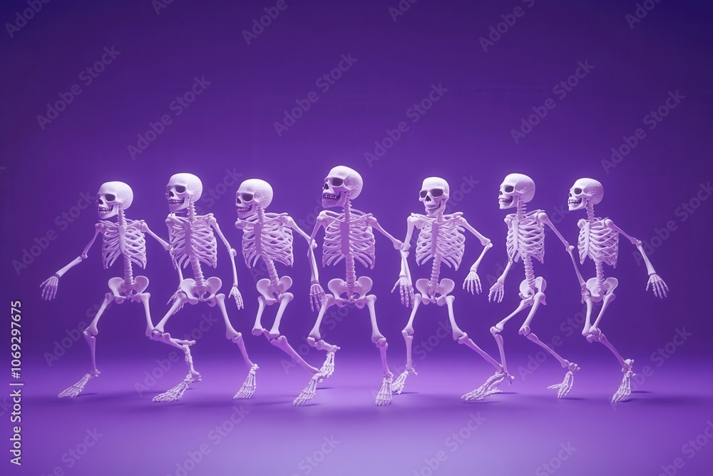 Obraz premium Spooky group of skeletal figures in a purple background