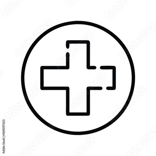 Outline Cross Medical Icon Symbol, Black outline icon of a cross symbol, representing healthcare, medical services, emergency aid, and first aid assistance.
