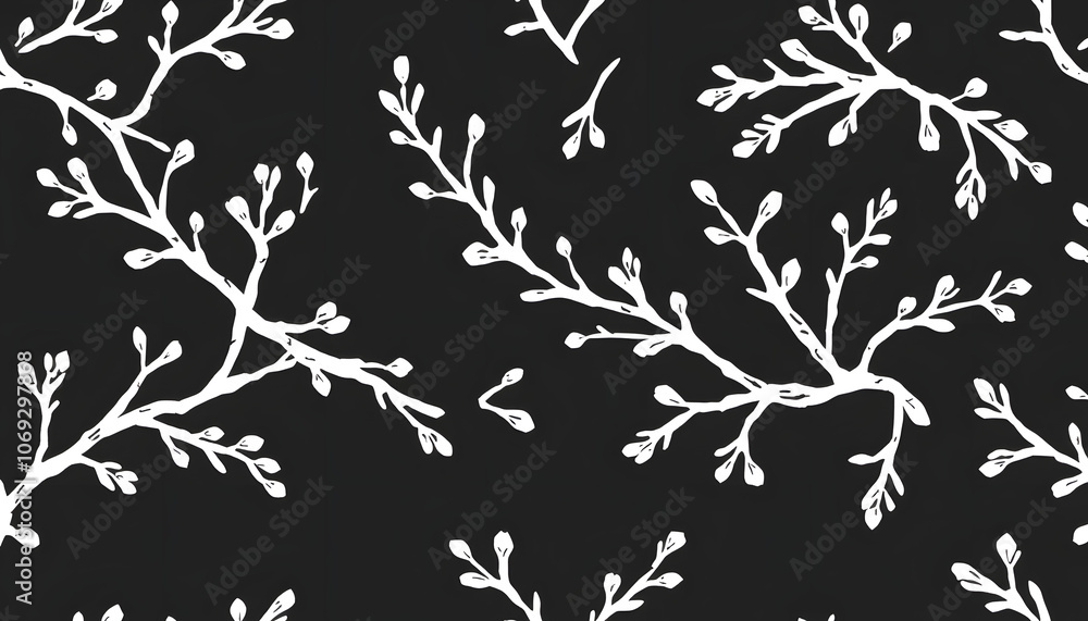 vector Seamless pattern of white winter branches, doodle art vector Seamless pattern of white winter branches, doodle art