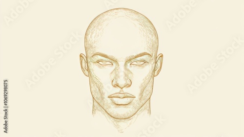 Detailed pencil sketch of a bald male head with sharp features showcasing classical portraiture techniques detailed anatomy and realistic facial expressions in monochrome