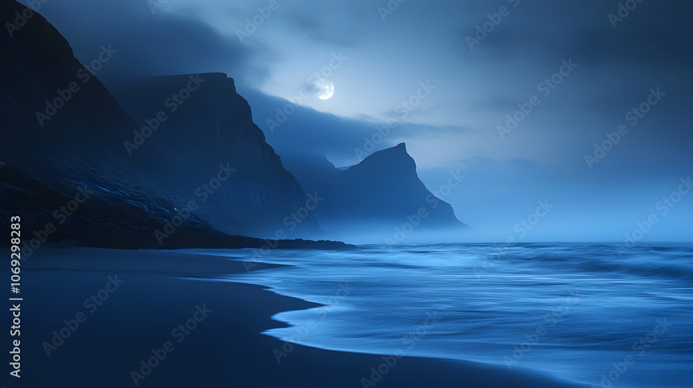 Gentle blue waves with shimmering light on serene water surface at dawn . illustration Gentle blue waves with shimmering light on serene water surface at dawn . illustration