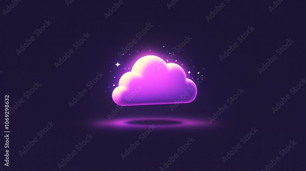 A stylized purple cloud icon with glowing effects, representing digital storage or services. A stylized purple cloud icon with glowing effects, representing digital storage or services.