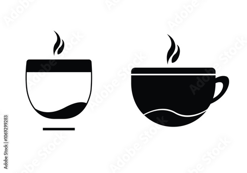 Hot coffee icon. Coffee cup icon set. Hot drinks glasses symbols.