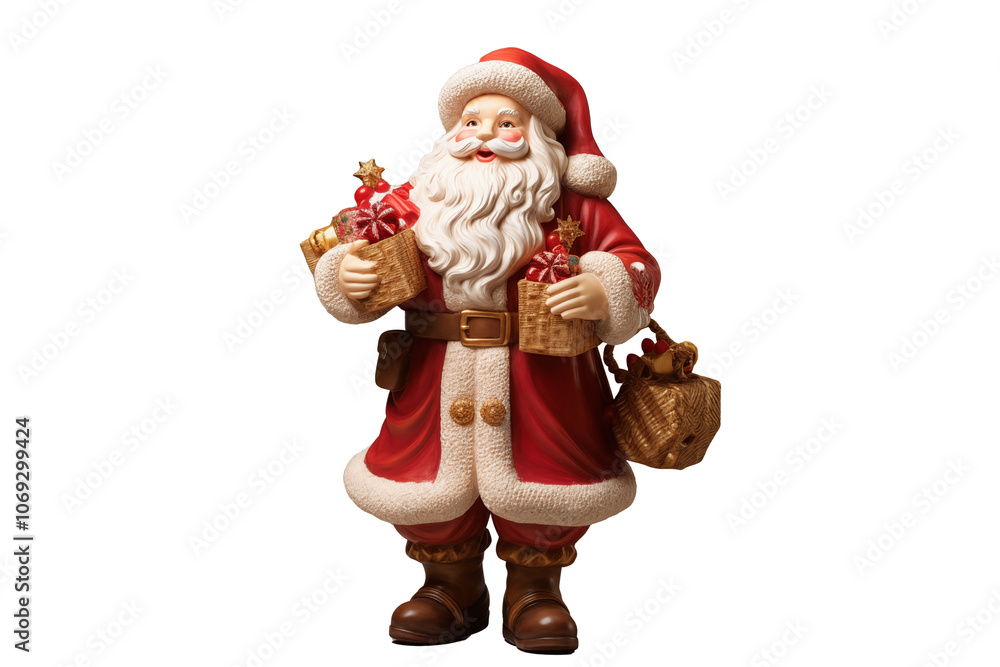 Obraz premium A charming Santa Claus figurine holding gifts, perfect for holiday decorations