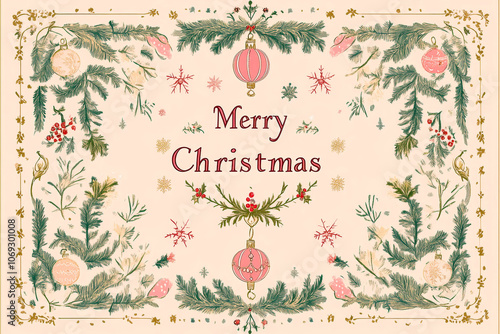 Vintage Merry Christmas Greeting Card Design photo