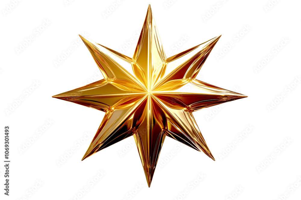 Golden Eight-Pointed Star Ornament Isolated Golden Eight-Pointed Star Ornament Isolated
