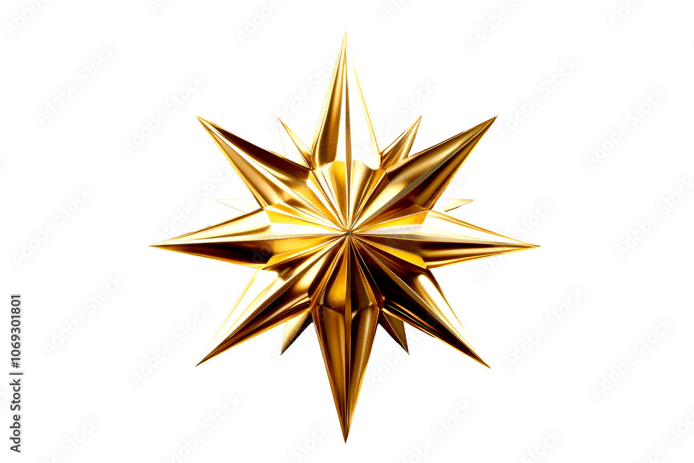Golden Eight-Pointed Star Ornament Isolated