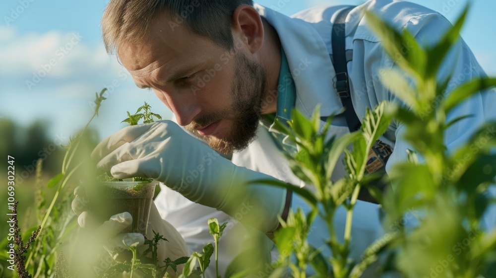 Regenerative organic farming: close-up on farmer and healthy plant growth Regenerative organic farming: close-up on farmer and healthy plant growth