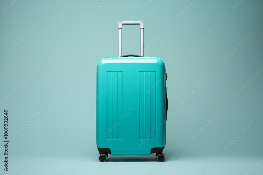 A stylish turquoise suitcase isolated on a light background, perfect for travel enthusiasts looking for modern luggage options. A stylish turquoise suitcase isolated on a light background, perfect for travel enthusiasts looking for modern luggage options.