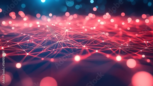 Abstract red polygon tech network with connected technology background

 photo