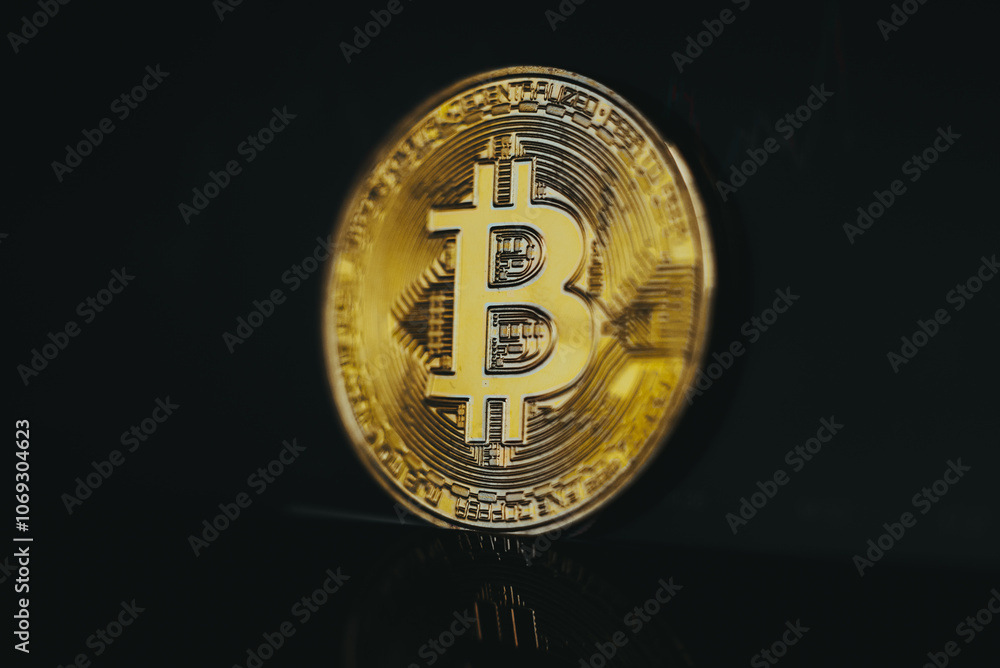 Bitcoin on trading screen with market trend Bitcoin on trading screen with market trend