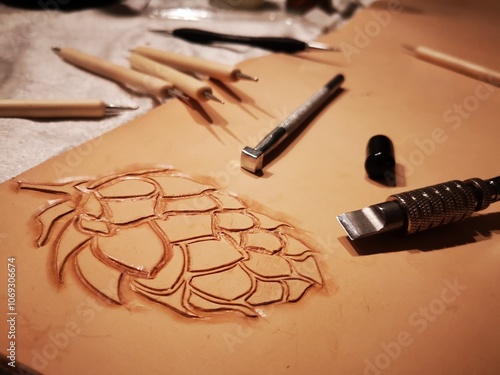 leather work carving pattern in leather project 