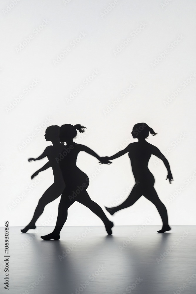 Silhouette of two female figures dancing together Silhouette of two female figures dancing together