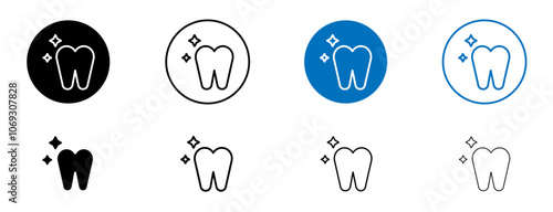 clean tooth icon set in black and blue colors