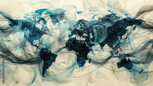 Global connection concept with abstract world map and interconnected lines for international network themes