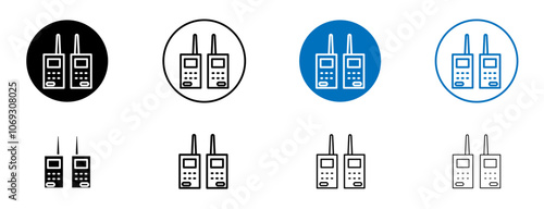 Two way radio icon set in black and blue colors