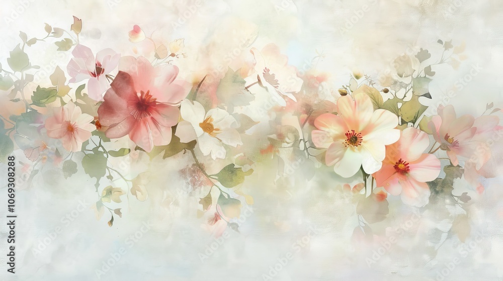 A soft pastel painting of delicate flowers A soft pastel painting of delicate flowers