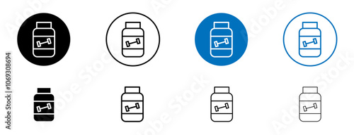 Fitness supplement icon set in black and blue colors