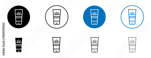 Sun cream icon set in black and blue colors