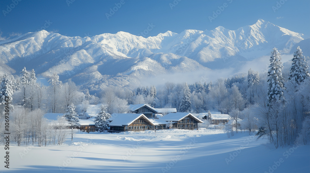 Fototapeta premium 銀世界の白馬冬景色