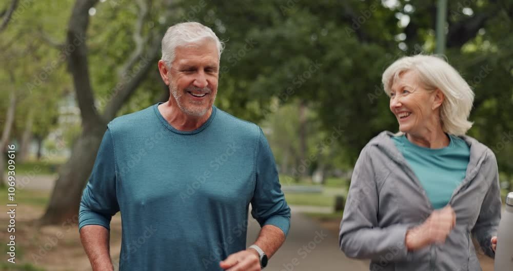Nature, running and senior couple with fitness for race, marathon or challenge time training. Happy, sports and mature man and woman with cardio workout or exercise for health outdoor in park. Nature, running and senior couple with fitness for race, marathon or challenge time training. Happy, sports and mature man and woman with cardio workout or exercise for health outdoor in park.