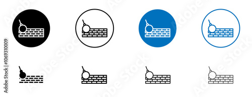 Demolition icon set in black and blue colors