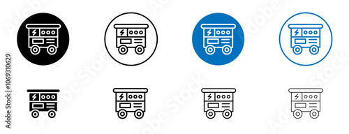 Electric generator icon set in black and blue colors