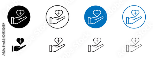 Health insurance icon set in black and blue colors