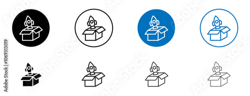 Product release icon set in black and blue colors