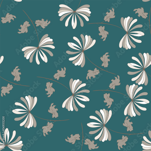 Flower garden wallpaper design vector prepared for textile printing. Seamless floral pattern with abstract hand drawn flower and leaf background elements in purple