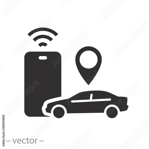 smart gps car application, car parking app icon, map park location in phone, flat vector illustration