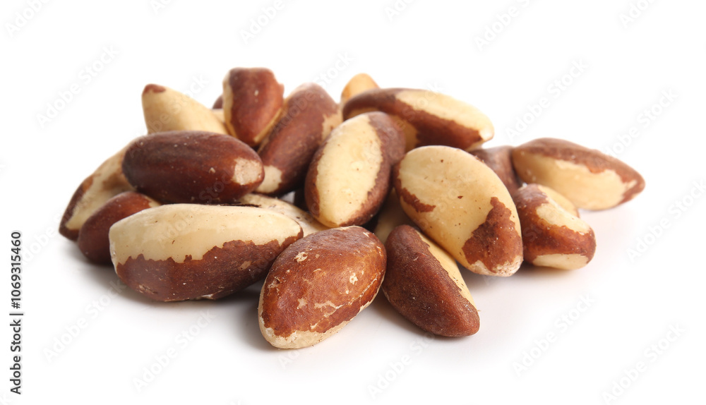 Pile of tasty Brazil nuts on white background Pile of tasty Brazil nuts on white background