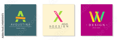 Bundle  Minimalistic Logos. Monogram of letters A, X, W. for business card