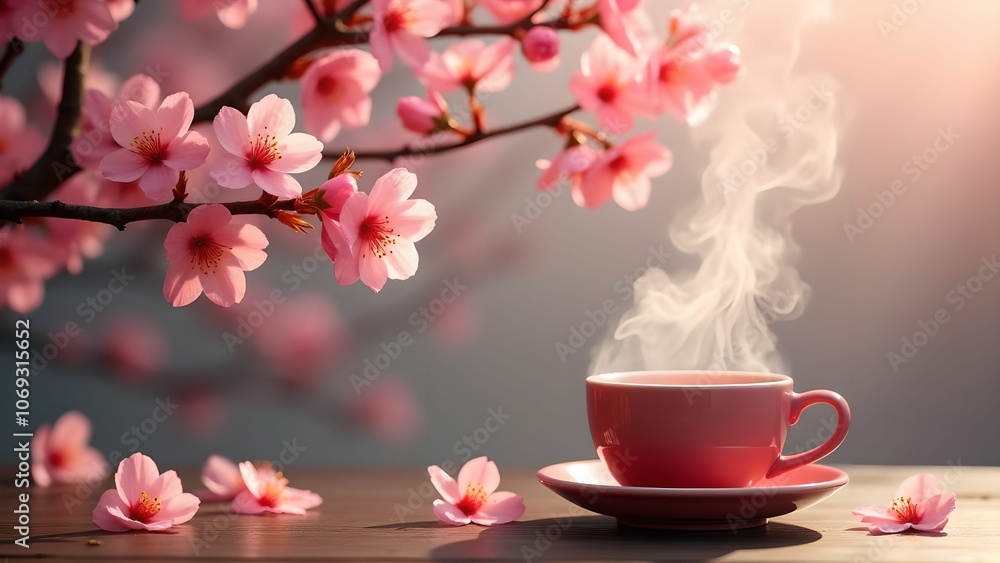 Tea parties with cherry blossoms and steam Tea parties with cherry blossoms and steam