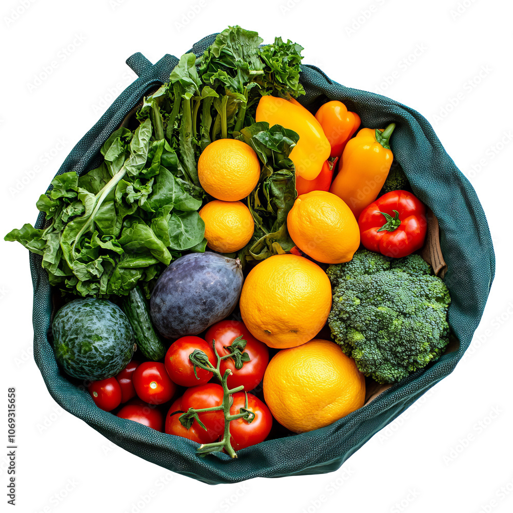 Top view of fresh produce in a basket Top view of fresh produce in a basket
