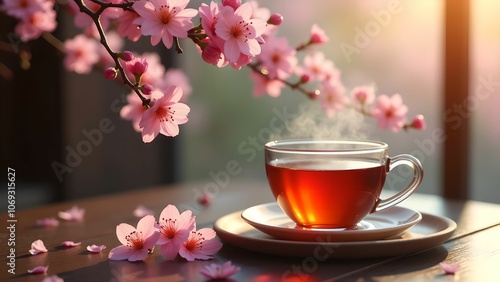 Tea parties with cherry blossoms and steam