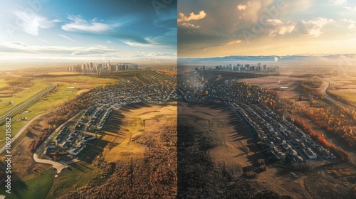 Urban sprawl transformation: expanding city and changing landscape photo