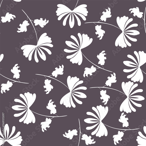 Wallpaper Mural Flower garden wallpaper design vector prepared for textile printing. Seamless floral pattern with abstract hand drawn flower and leaf background elements in purple Torontodigital.ca