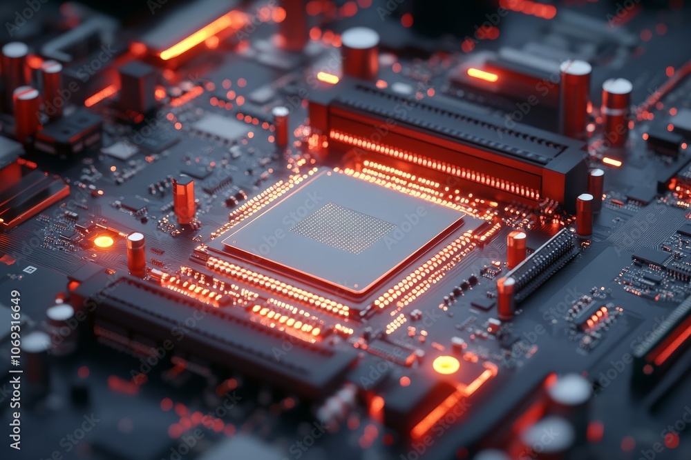 A close-up of a glowing microchip on a circuit board, highlighting the intricate design and advanced technology symbolizing modern electronics and innovation. A close-up of a glowing microchip on a circuit board, highlighting the intricate design and advanced technology symbolizing modern electronics and innovation.