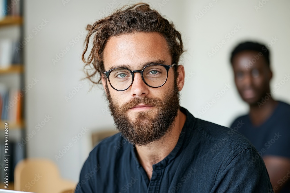 A casual bearded man, with glasses, wearing a dark shirt, sits in an office setting, emanating a blend of modernity and laid-back professional demeanor. A casual bearded man, with glasses, wearing a dark shirt, sits in an office setting, emanating a blend of modernity and laid-back professional demeanor.